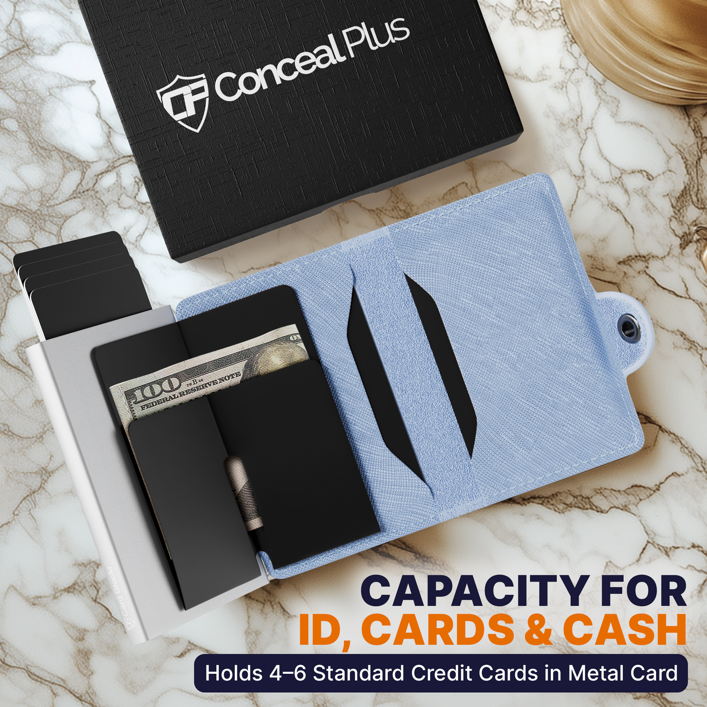 Conceal Plus Small RFID Wallet for Women, Slim RFID Blocking Credit Card Holder Womens Wallet, Smart Pop Up Minimalist Card Case, Holds 4-6 Cards Plus Cash & ID, Compact Travel Wallet