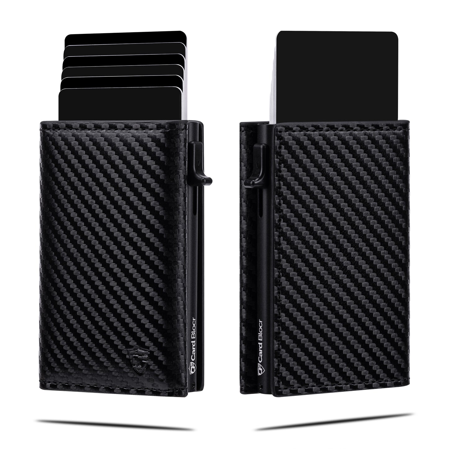 Pop Up Wallet for Men with Built-In Apple Find My Tracker (iOS Only), Carbon RFID Blocking Wallet, Holds Up to 10 Cards + Cash + ID Window
