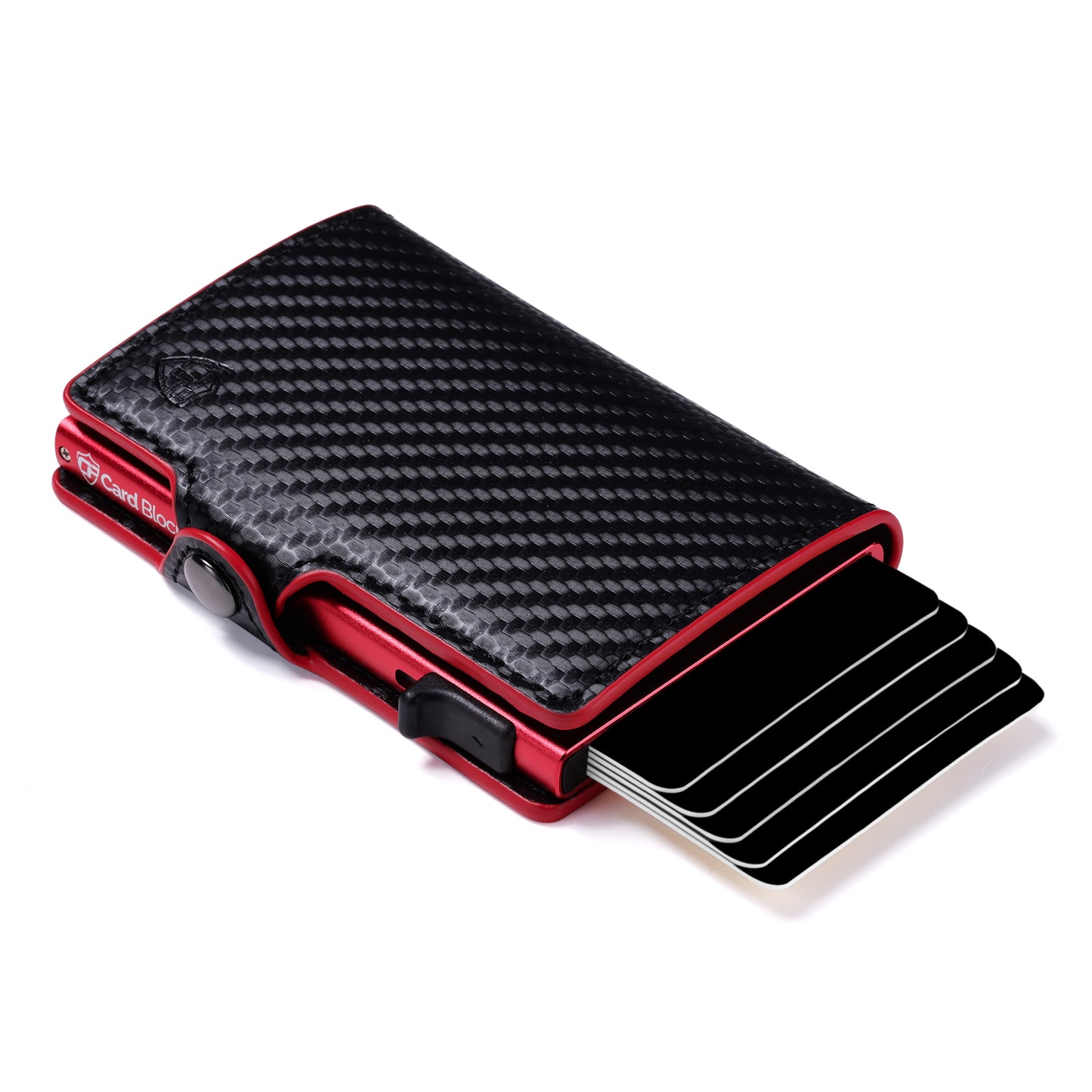 Card Blocr Credit Card Wallet Carbon Fiber PU Leather and Red Metal Minimalist Wallet