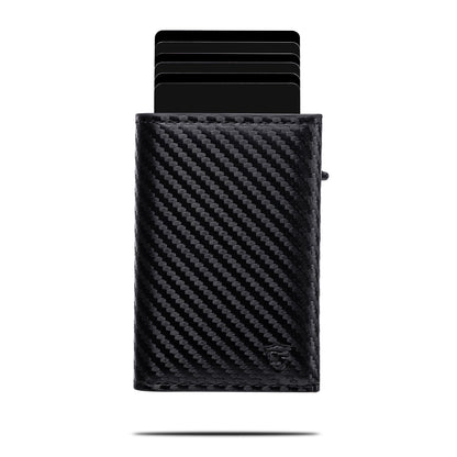 Pop Up Wallet for Men with Built-In Apple Find My Tracker (iOS Only), Carbon RFID Blocking Wallet, Holds Up to 10 Cards + Cash + ID Window