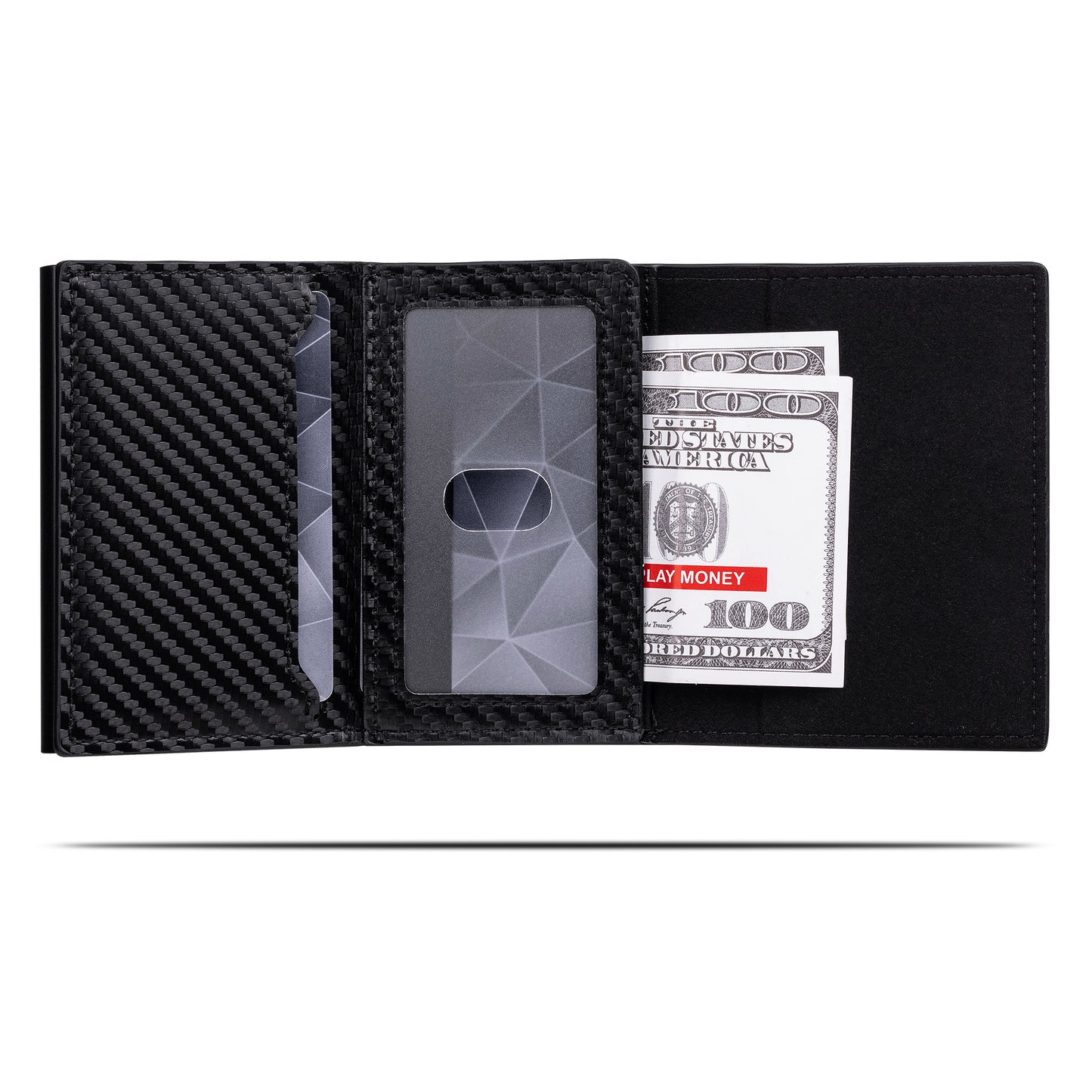 Pop Up Wallet for Men with Built-In Apple Find My Tracker (iOS Only), Carbon RFID Blocking Wallet, Holds Up to 10 Cards + Cash + ID Window