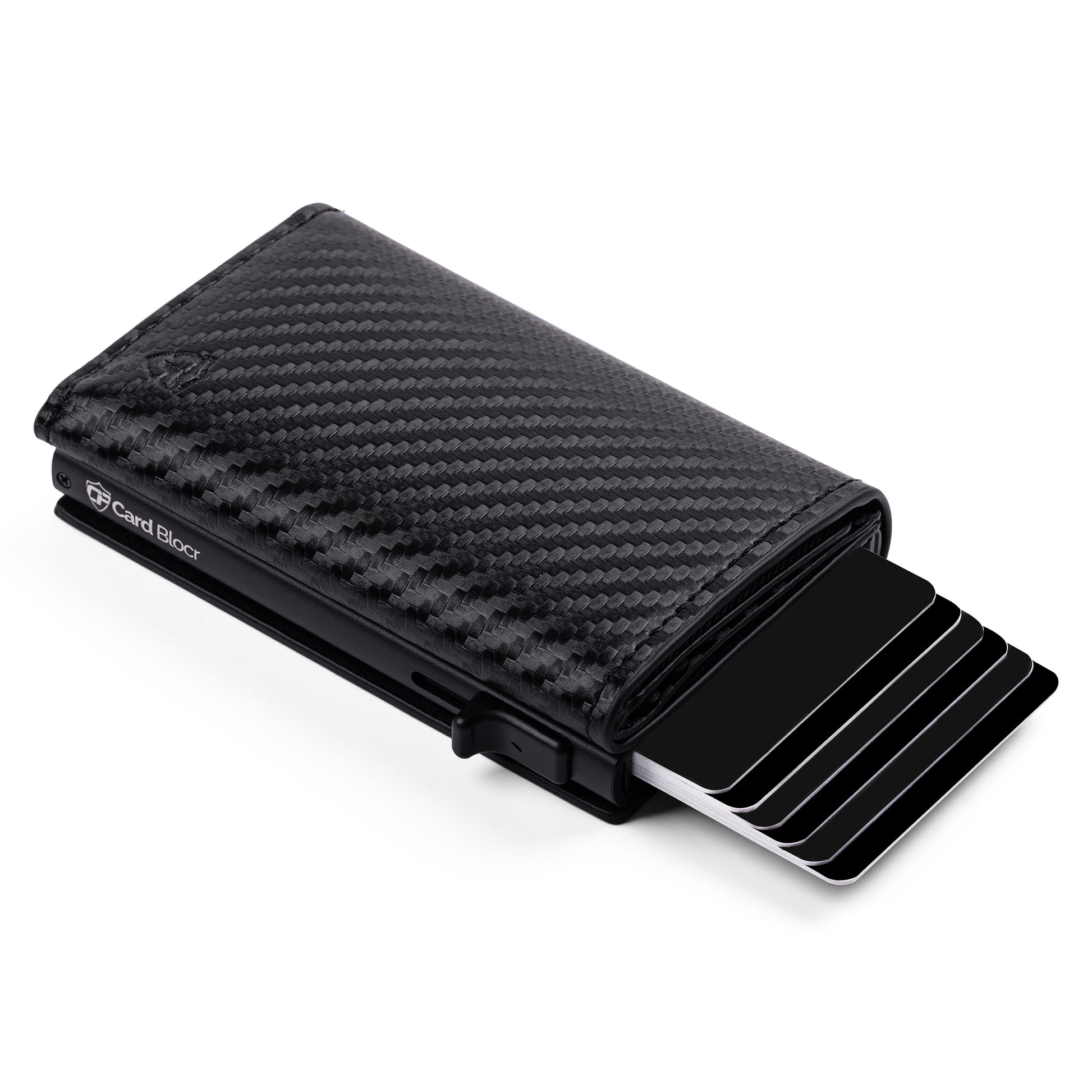 Pop Up Wallet for Men with Built-In Apple Find My Tracker (iOS Only), Carbon RFID Blocking Wallet, Holds Up to 10 Cards + Cash + ID Window