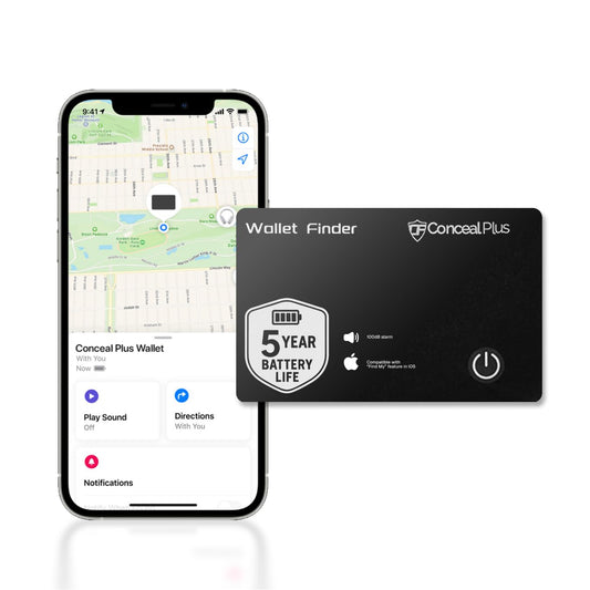 Conceal Plus Wallet Finder Slim Tracker, 5-Year Battery Life - Never Needs Charging, Track Wallet, Backpack, Luggage and More, Works with Apple Find My iOS Only (Android Not Supported)
