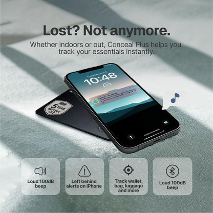Conceal Plus Wallet Finder Slim Tracker, 5-Year Battery Life - Never Needs Charging, Track Wallet, Backpack, Luggage and More, Works with Apple Find My iOS Only (Android Not Supported)