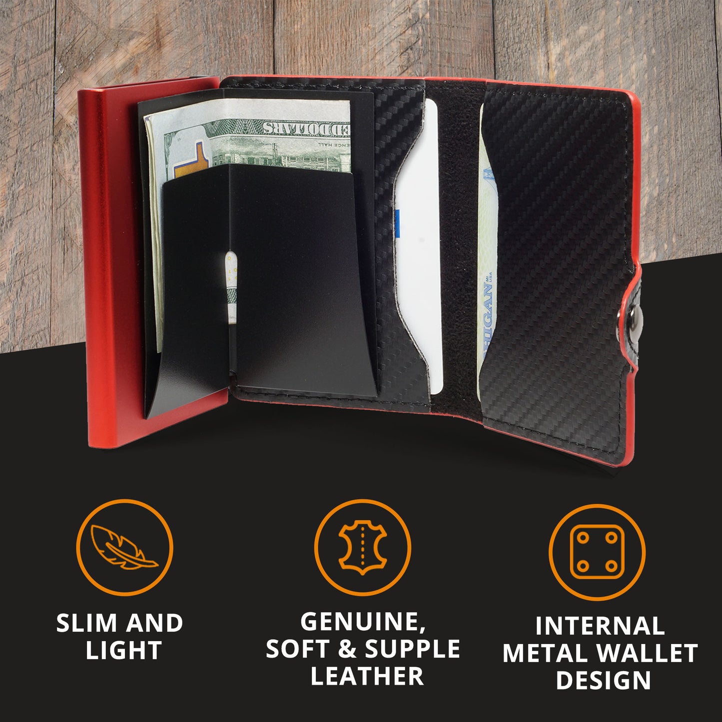 Conceal Plus Card Blocr Carbon Wallet for Men, Pop Up Wallet Credit Card Holder - RFID Blocking, Slim Minimalist Credit Card Case