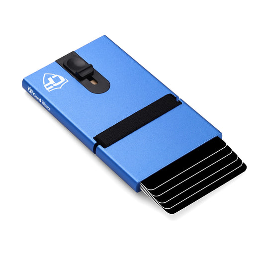 Card Blocr Metal Credit Card Holder Blue Slide Wallet