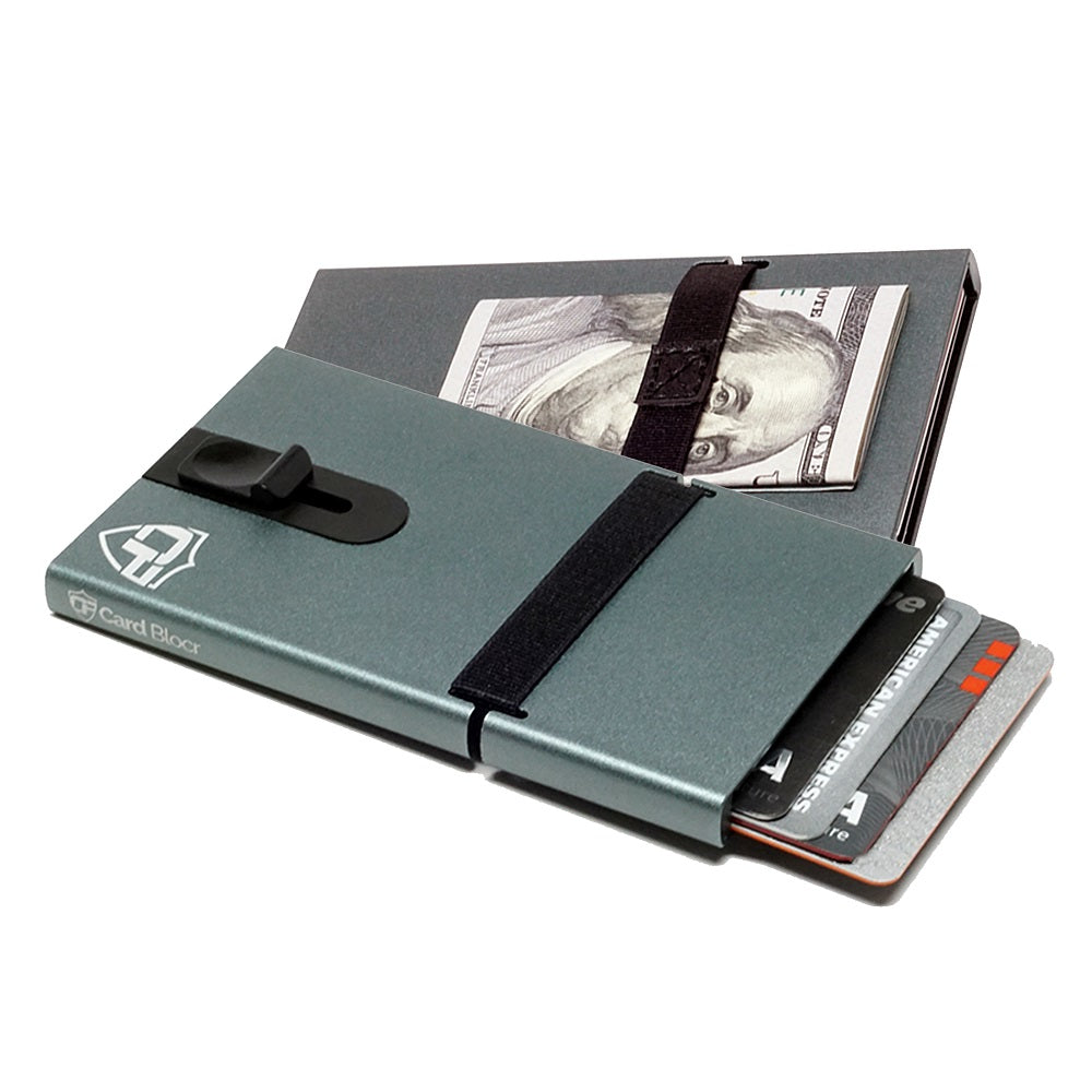 Card Blocr Metal Credit Card Holder Blue Slide Wallet