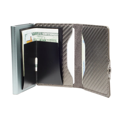 Card Blocr Credit Card Wallet Carbon Fiber PU Leather Titanium Color Minimalist Wallet
