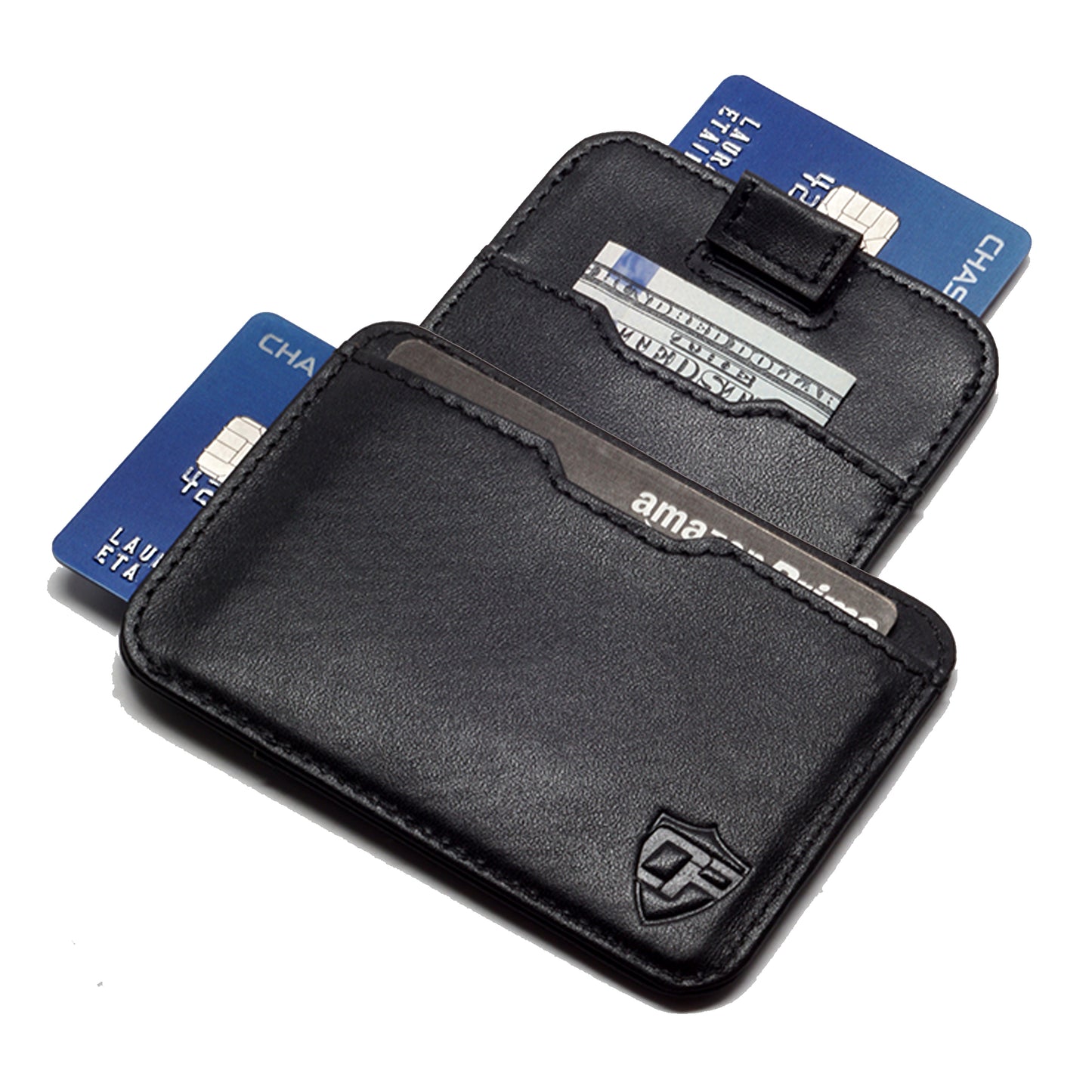 Card Blocr Pull Tab Wallet in Black Leather