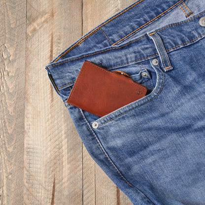 Credit Card Wallet Brown Leather and Black Metal Front Pocket Minimalist Wallet | Card Blocr by Conceal Plus