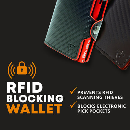Card Blocr Credit Card Wallet Carbon Fiber PU Leather and Red Metal Minimalist Wallet