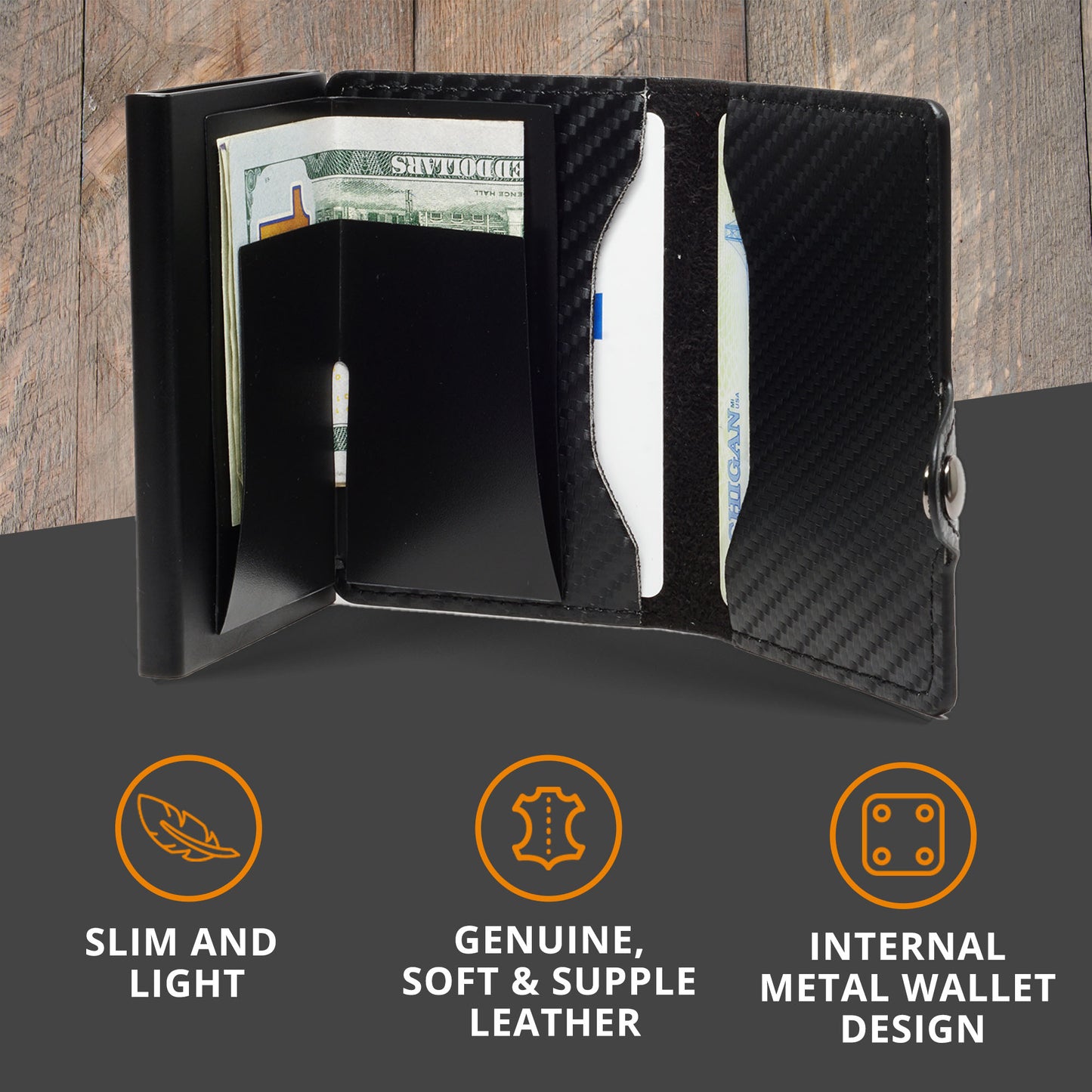 Card Blocr Credit Card Wallet | PU Carbon Fiber RFID Blocking Wallet